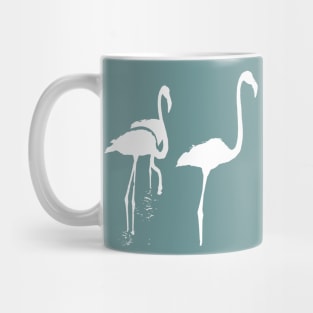 Minimalistic Three Flamingos White Silhouette Vector Art Mug